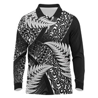 New Zealand Rugby Pacific Personalised Long Sleeve Polo Shirt All Black Maori Pasifika Fern Pattern LT9 Black - Polynesian Pride
