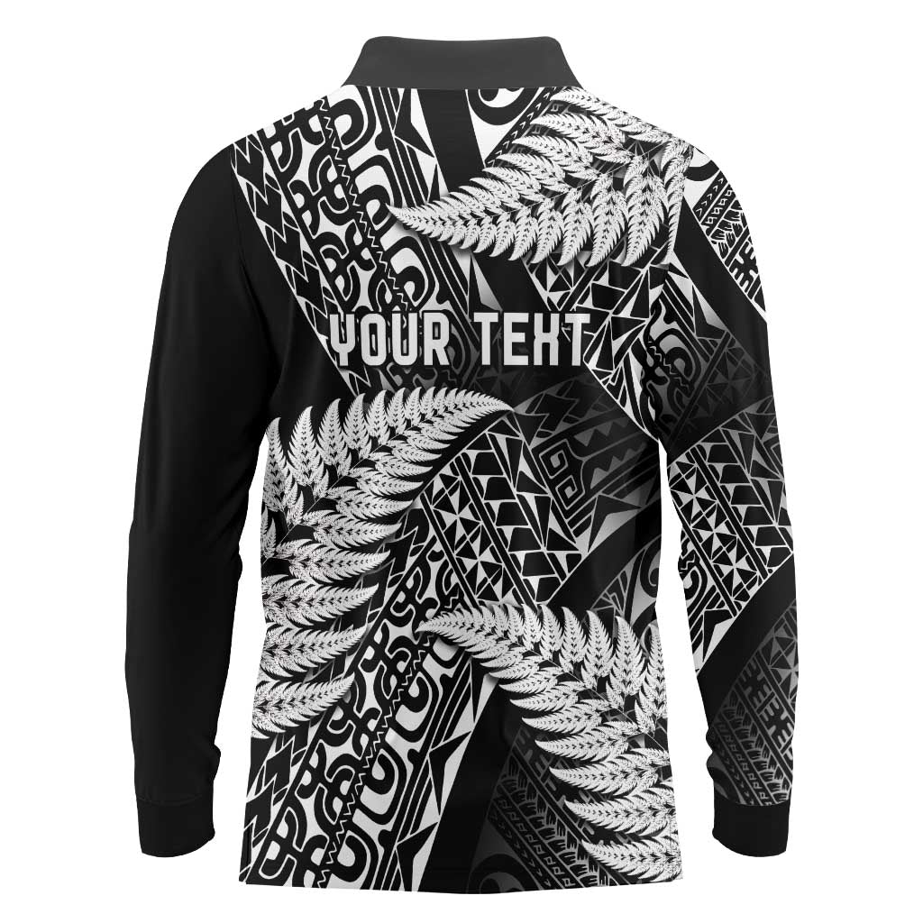 New Zealand Rugby Pacific Personalised Long Sleeve Polo Shirt All Black Maori Pasifika Fern Pattern LT9 - Polynesian Pride