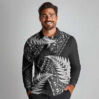 New Zealand Rugby Pacific Personalised Long Sleeve Polo Shirt All Black Maori Pasifika Fern Pattern LT9 - Polynesian Pride