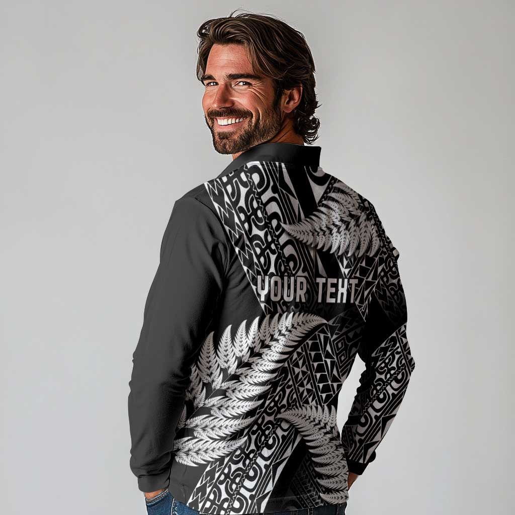 New Zealand Rugby Pacific Personalised Long Sleeve Polo Shirt All Black Maori Pasifika Fern Pattern LT9 - Polynesian Pride