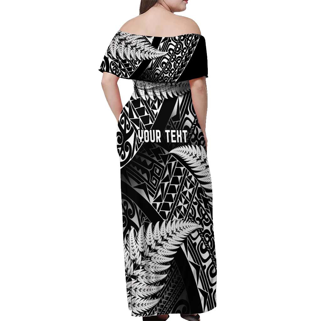 New Zealand Rugby Pacific Personalised Off Shoulder Maxi Dress All Black Maori Pasifika Fern Pattern LT9 - Polynesian Pride