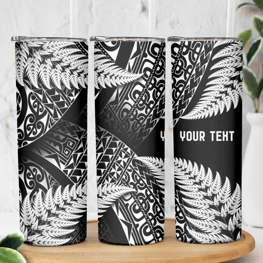 New Zealand Rugby Pacific Personalised Skinny Tumbler All Black Maori Pasifika Fern Pattern LT9 - Polynesian Pride