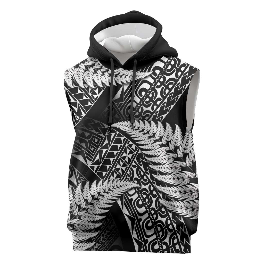 New Zealand Rugby Pacific Personalised Sleeveless Hoodie All Black Maori Pasifika Fern Pattern LT9 Black - Polynesian Pride