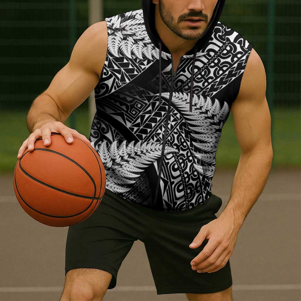 New Zealand Rugby Pacific Personalised Sleeveless Zip Hoodie All Black Maori Pasifika Fern Pattern LT9 - Polynesian Pride