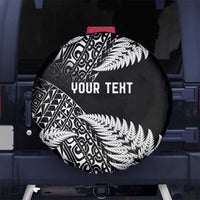 New Zealand Rugby Pacific Personalised Spare Tire Cover All Black Maori Pasifika Fern Pattern LT9 No hole Black - Polynesian Pride