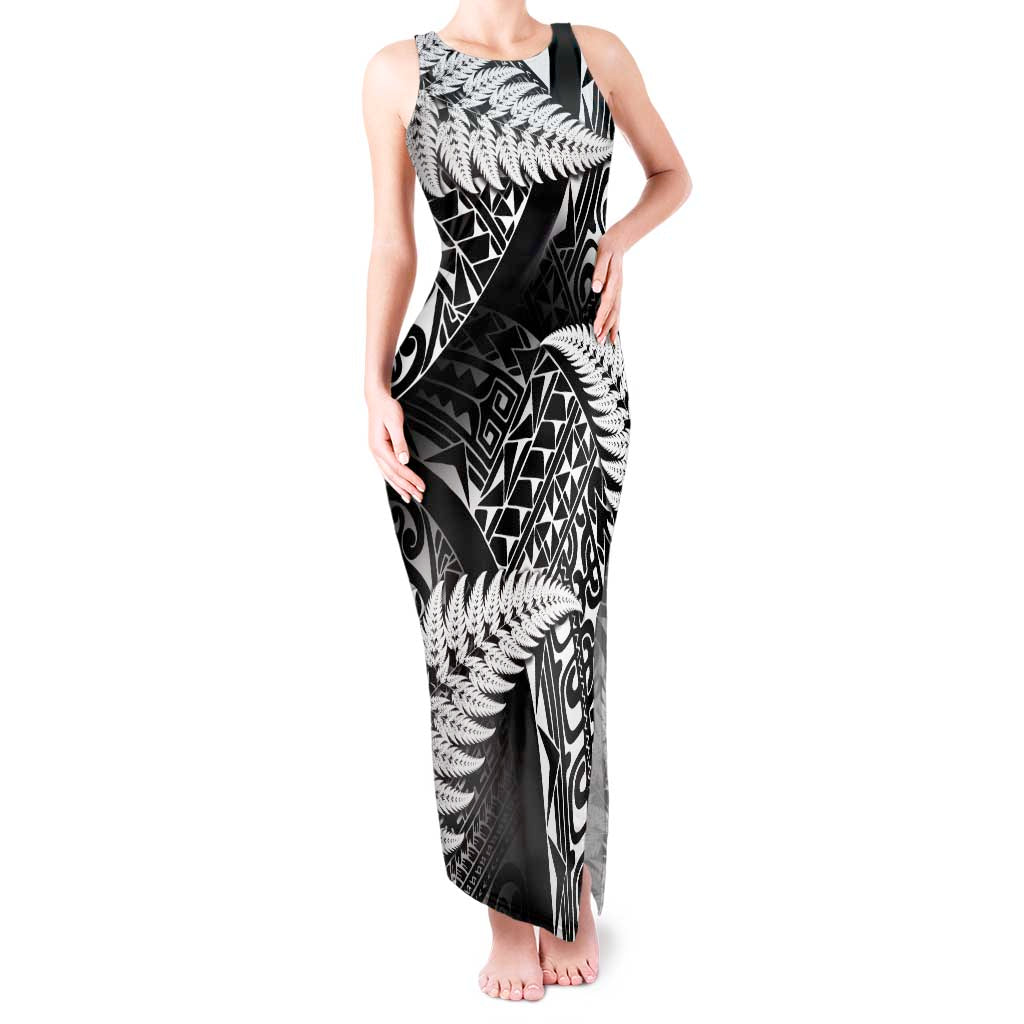 New Zealand Rugby Pacific Personalised Tank Maxi Dress All Black Maori Pasifika Fern Pattern LT9 Women Black - Polynesian Pride