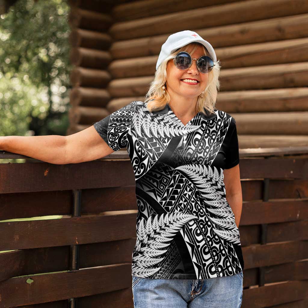 New Zealand Rugby Pacific Personalised Women Polo Shirt All Black Maori Pasifika Fern Pattern LT9 - Polynesian Pride