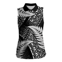 New Zealand Rugby Pacific Personalised Women Sleeveless Polo Shirt All Black Maori Pasifika Fern Pattern LT9 Female Black - Polynesian Pride