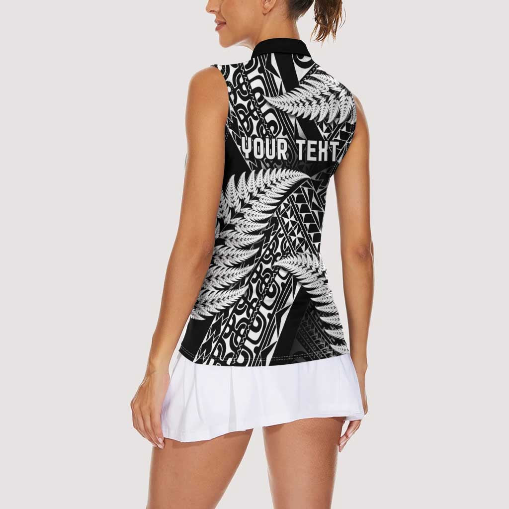 New Zealand Rugby Pacific Personalised Women Sleeveless Polo Shirt All Black Maori Pasifika Fern Pattern LT9 - Polynesian Pride
