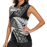 New Zealand Rugby Pacific Personalised Women Sleeveless Polo Shirt All Black Maori Pasifika Fern Pattern LT9 - Polynesian Pride