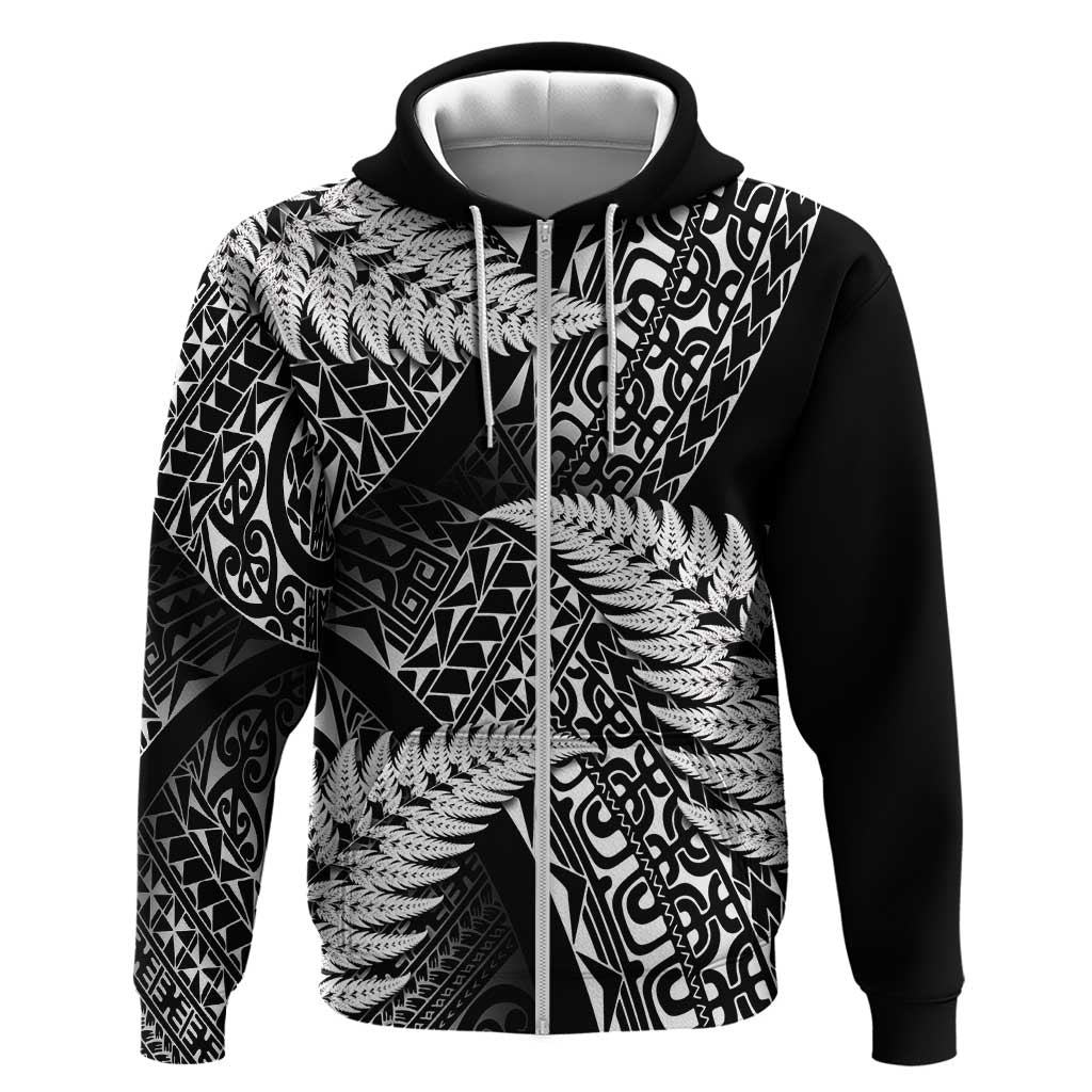 New Zealand Rugby Pacific Personalised Zip Hoodie All Black Maori Pasifika Fern Pattern LT9 Zip Hoodie Black - Polynesian Pride