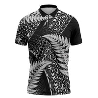 New Zealand Rugby Pacific Personalised Zipper Polo Shirt All Black Maori Pasifika Fern Pattern LT9 Black - Polynesian Pride