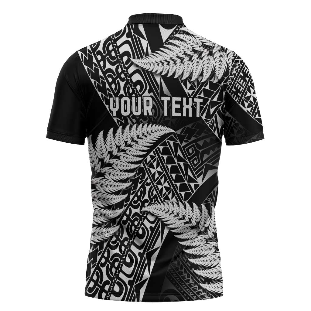 New Zealand Rugby Pacific Personalised Zipper Polo Shirt All Black Maori Pasifika Fern Pattern LT9 - Polynesian Pride