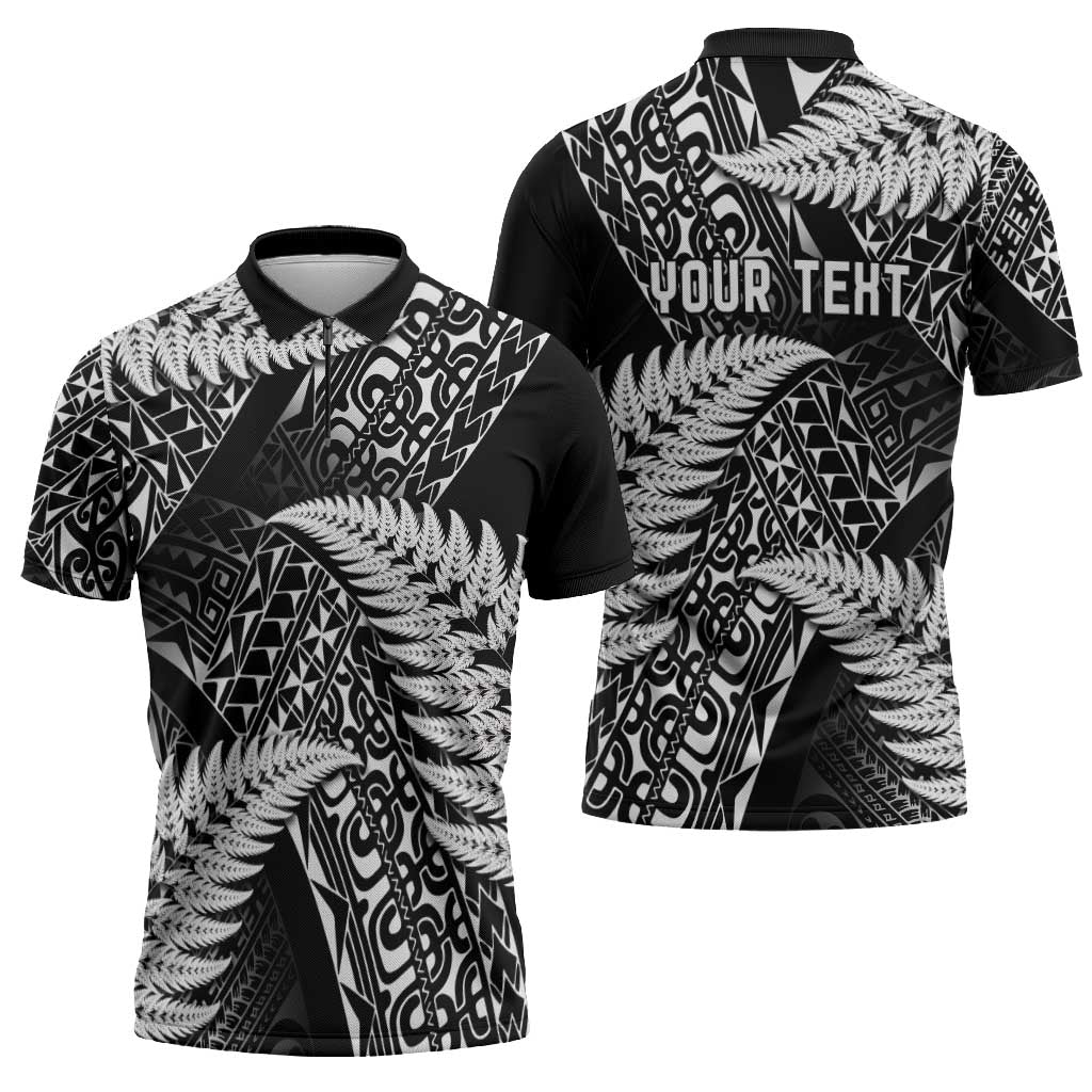 New Zealand Rugby Pacific Personalised Zipper Polo Shirt All Black Maori Pasifika Fern Pattern LT9 - Polynesian Pride