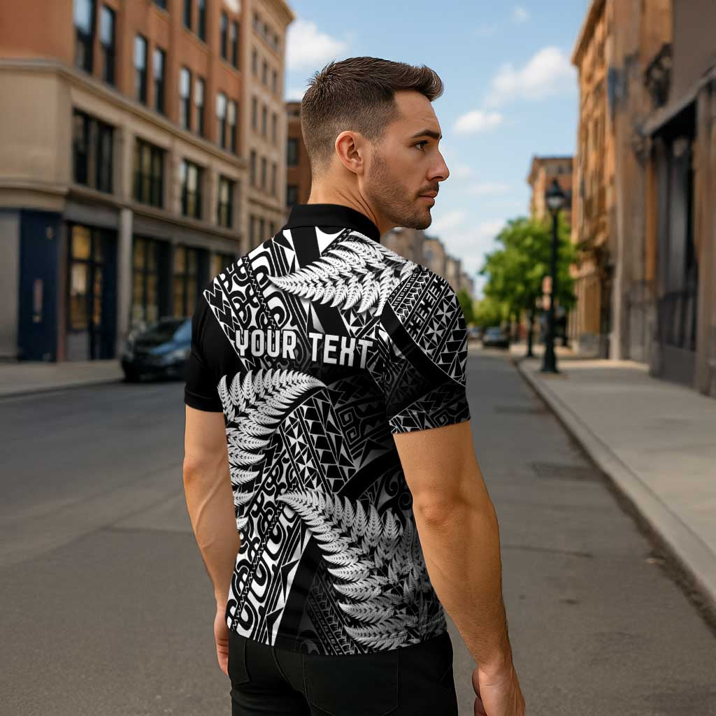New Zealand Rugby Pacific Personalised Zipper Polo Shirt All Black Maori Pasifika Fern Pattern LT9 - Polynesian Pride