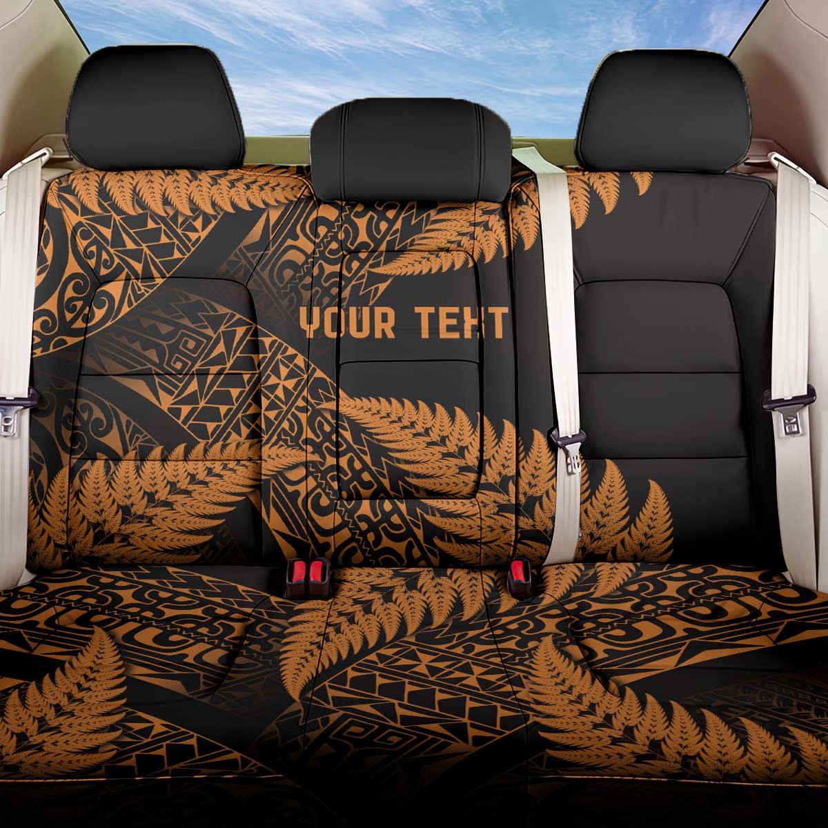 New Zealand Rugby Pacific Personalised Back Car Seat Cover All Gold Maori Pasifika Fern Pattern LT9 One Size Gold - Polynesian Pride