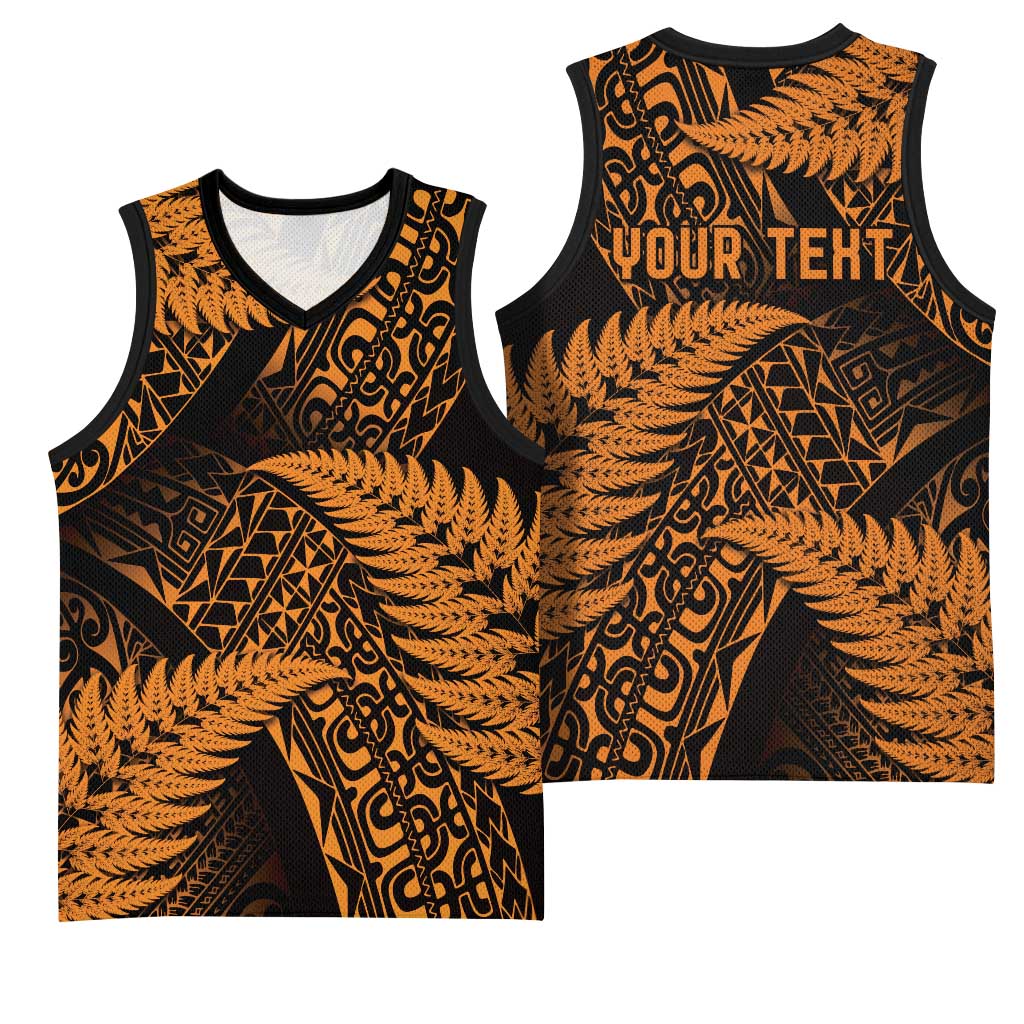 New Zealand Rugby Pacific Personalised Basketball Jersey All Gold Maori Pasifika Fern Pattern LT9 - Polynesian Pride