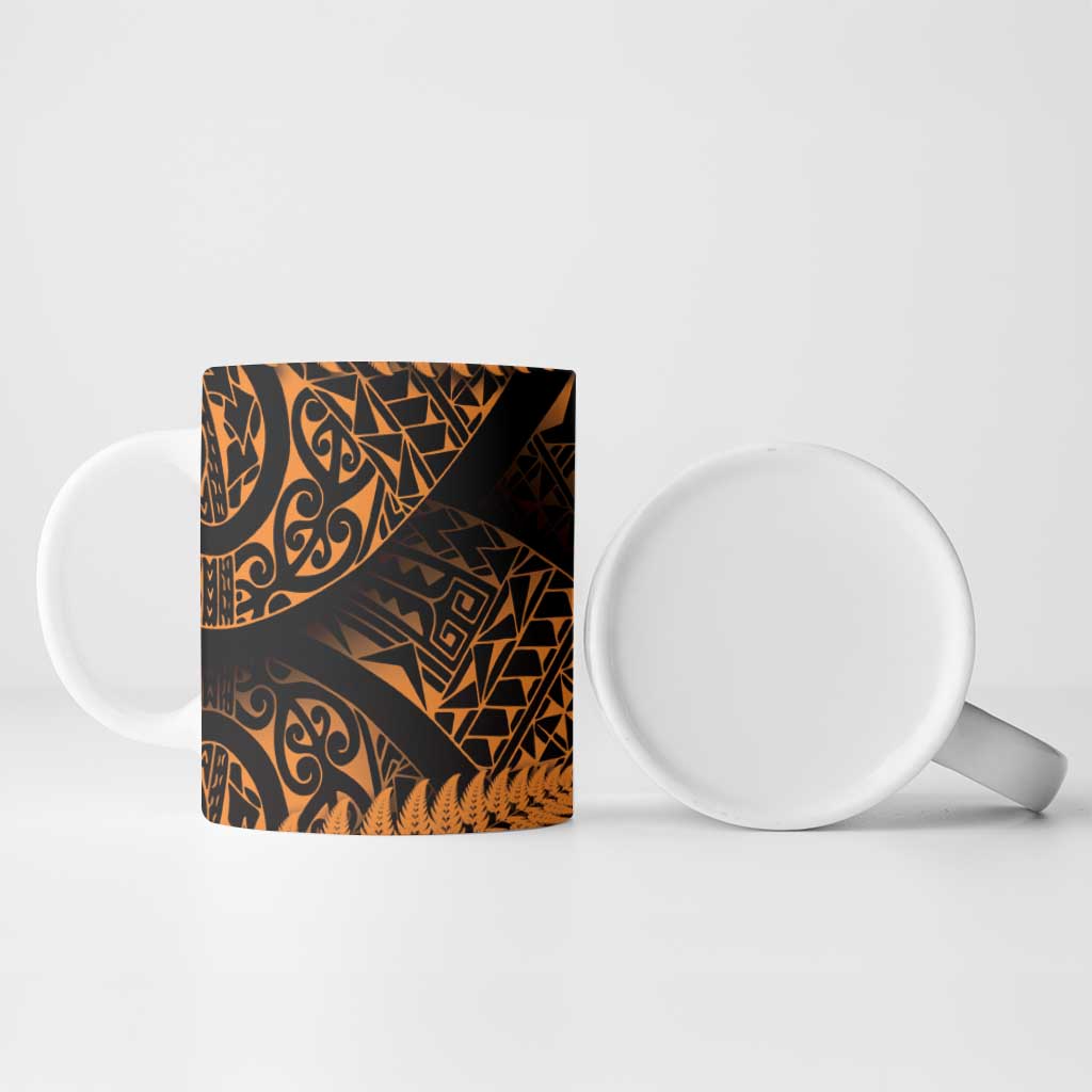 New Zealand Rugby Pacific Personalised Ceramic Mug All Gold Maori Pasifika Fern Pattern - Polynesian Pride
