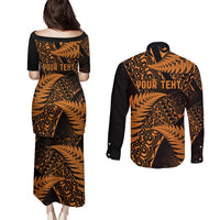 New Zealand Rugby Pacific Personalised Couples Matching Puletasi and Long Sleeve Button Shirt All Gold Maori Pasifika Fern Pattern LT9 - Polynesian Pride