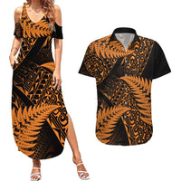 New Zealand Rugby Pacific Personalised Couples Matching Summer Maxi Dress and Hawaiian Shirt All Gold Maori Pasifika Fern Pattern LT9 Gold - Polynesian Pride