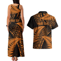 New Zealand Rugby Pacific Personalised Couples Matching Tank Maxi Dress and Hawaiian Shirt All Gold Maori Pasifika Fern Pattern LT9 - Polynesian Pride