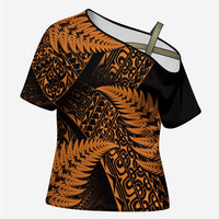 New Zealand Rugby Pacific Personalised Cross Shoulder Shirt All Gold Maori Pasifika Fern Pattern LT9 Female Gold - Polynesian Pride