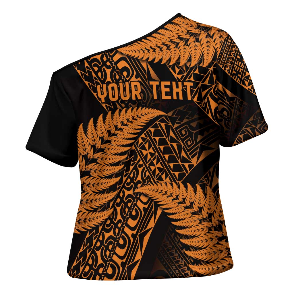 New Zealand Rugby Pacific Personalised Cross Shoulder Shirt All Gold Maori Pasifika Fern Pattern LT9 - Polynesian Pride