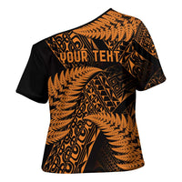 New Zealand Rugby Pacific Personalised Cross Shoulder Shirt All Gold Maori Pasifika Fern Pattern LT9 - Polynesian Pride
