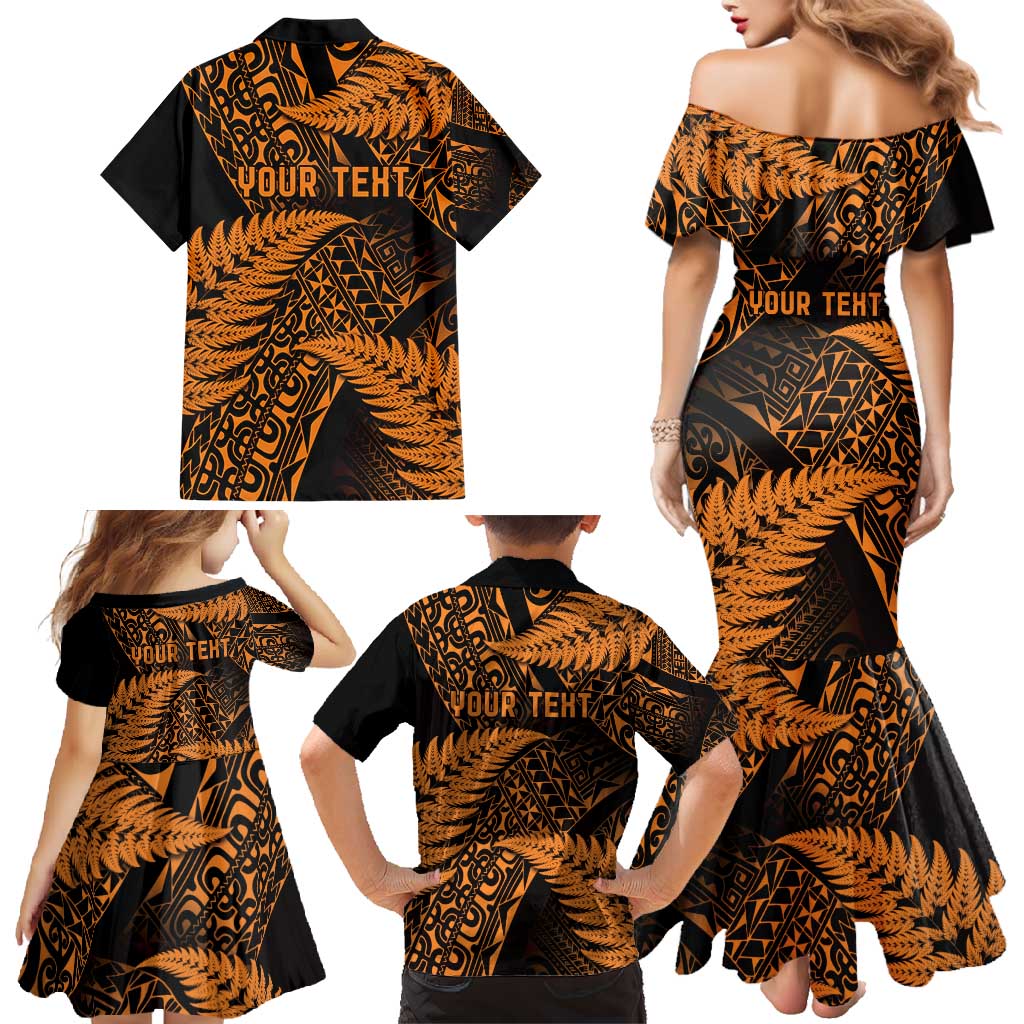 New Zealand Rugby Pacific Personalised Family Matching Mermaid Dress and Hawaiian Shirt All Gold Maori Pasifika Fern Pattern LT9 - Polynesian Pride