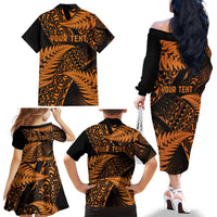 New Zealand Rugby Pacific Personalised Family Matching Off The Shoulder Long Sleeve Dress and Hawaiian Shirt All Gold Maori Pasifika Fern Pattern LT9 - Polynesian Pride