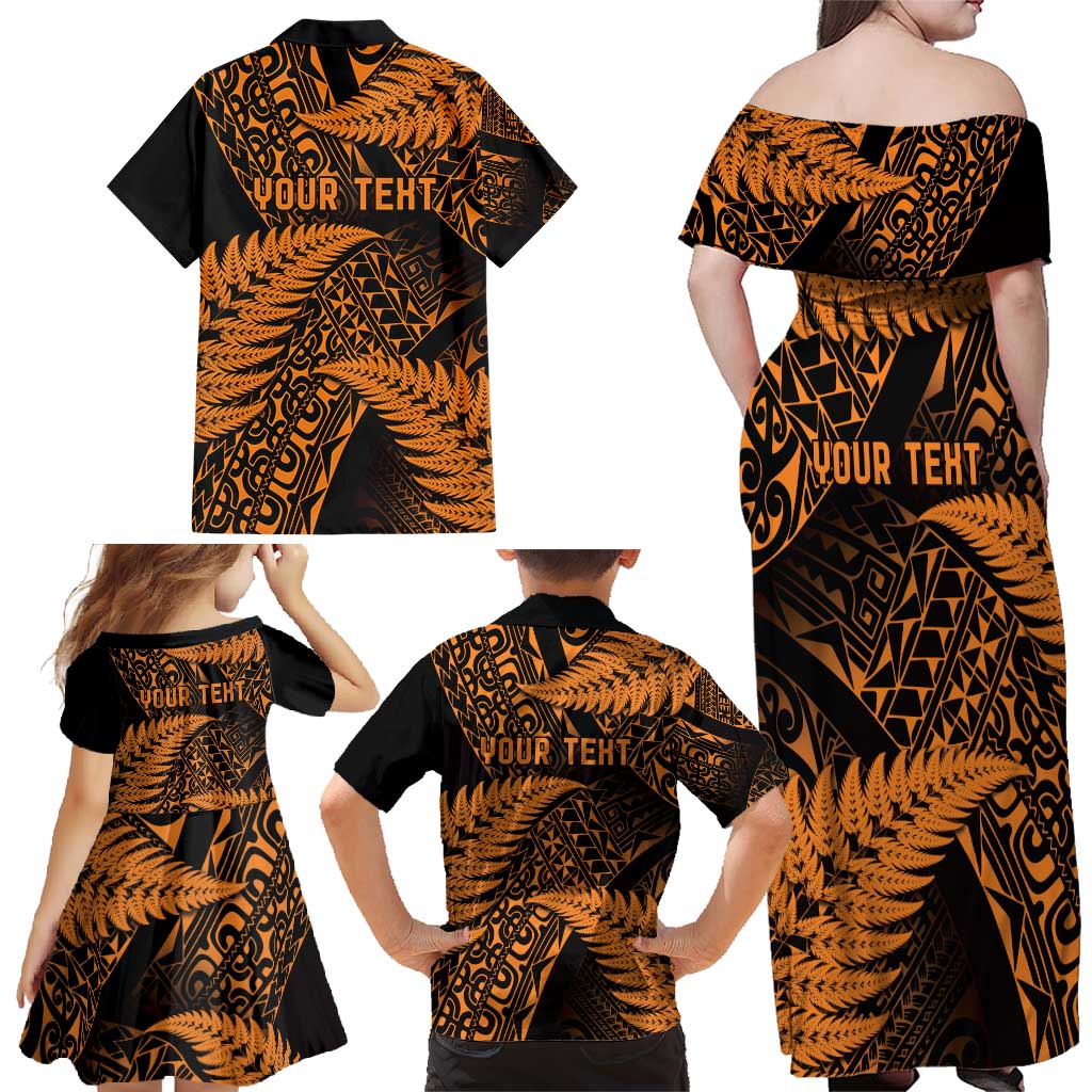 New Zealand Rugby Pacific Personalised Family Matching Off Shoulder Maxi Dress and Hawaiian Shirt All Gold Maori Pasifika Fern Pattern LT9 - Polynesian Pride