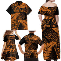 New Zealand Rugby Pacific Personalised Family Matching Off Shoulder Maxi Dress and Hawaiian Shirt All Gold Maori Pasifika Fern Pattern LT9 - Polynesian Pride