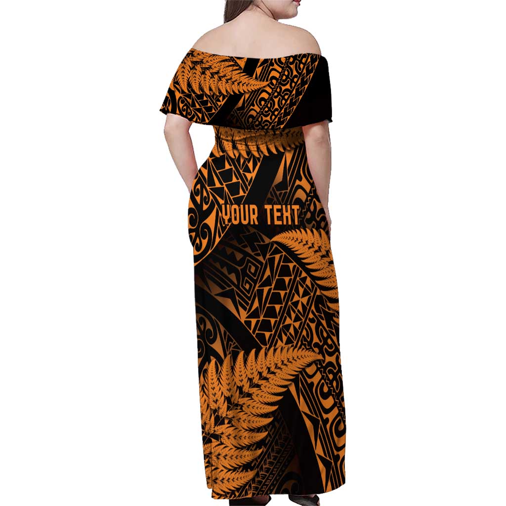 New Zealand Rugby Pacific Personalised Family Matching Off Shoulder Maxi Dress and Hawaiian Shirt All Gold Maori Pasifika Fern Pattern LT9 - Polynesian Pride