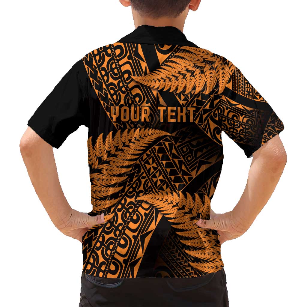 New Zealand Rugby Pacific Personalised Family Matching Off Shoulder Short Dress and Hawaiian Shirt All Gold Maori Pasifika Fern Pattern LT9 - Polynesian Pride