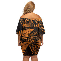 New Zealand Rugby Pacific Personalised Family Matching Off Shoulder Short Dress and Hawaiian Shirt All Gold Maori Pasifika Fern Pattern LT9 - Polynesian Pride
