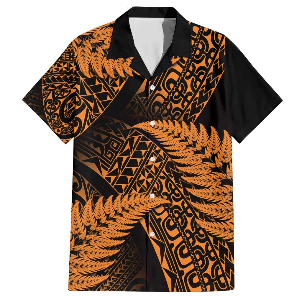 New Zealand Rugby Pacific Personalised Family Matching Summer Maxi Dress and Hawaiian Shirt All Gold Maori Pasifika Fern Pattern LT9 Dad's Shirt - Short Sleeve Gold - Polynesian Pride