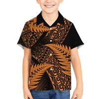 New Zealand Rugby Pacific Personalised Family Matching Summer Maxi Dress and Hawaiian Shirt All Gold Maori Pasifika Fern Pattern LT9 Son's Shirt Gold - Polynesian Pride