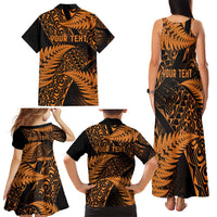 New Zealand Rugby Pacific Personalised Family Matching Tank Maxi Dress and Hawaiian Shirt All Gold Maori Pasifika Fern Pattern LT9 - Polynesian Pride