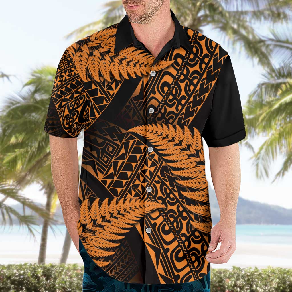 New Zealand Rugby Pacific Personalised Hawaiian Shirt All Gold Maori Pasifika Fern Pattern LT9 - Polynesian Pride