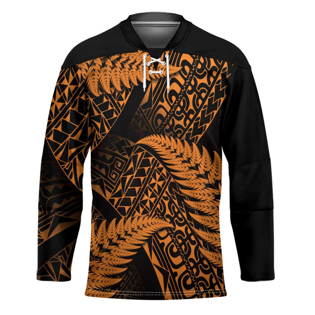 New Zealand Rugby Pacific Personalised Hockey Jersey All Gold Maori Pasifika Fern Pattern LT9 Unisex Gold - Polynesian Pride