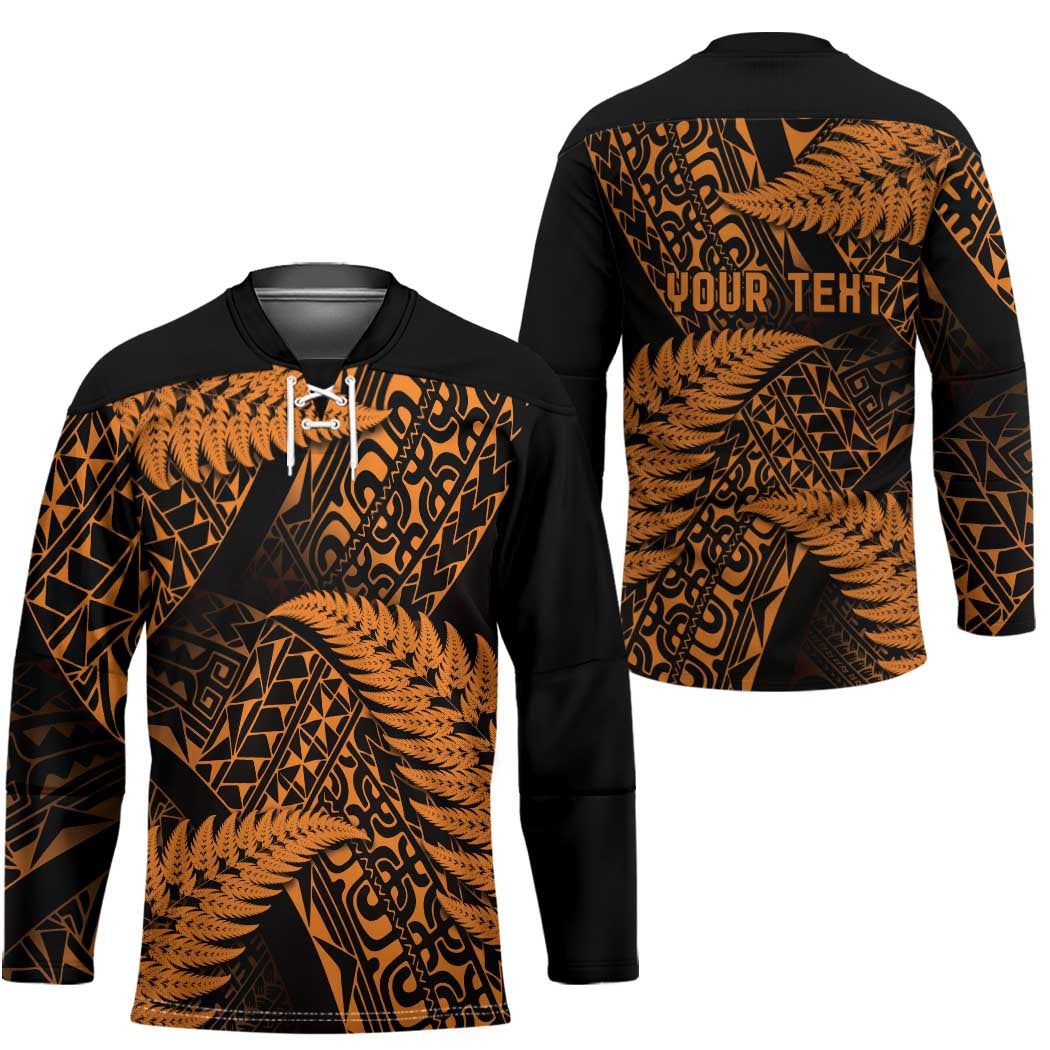 New Zealand Rugby Pacific Personalised Hockey Jersey All Gold Maori Pasifika Fern Pattern LT9 - Polynesian Pride