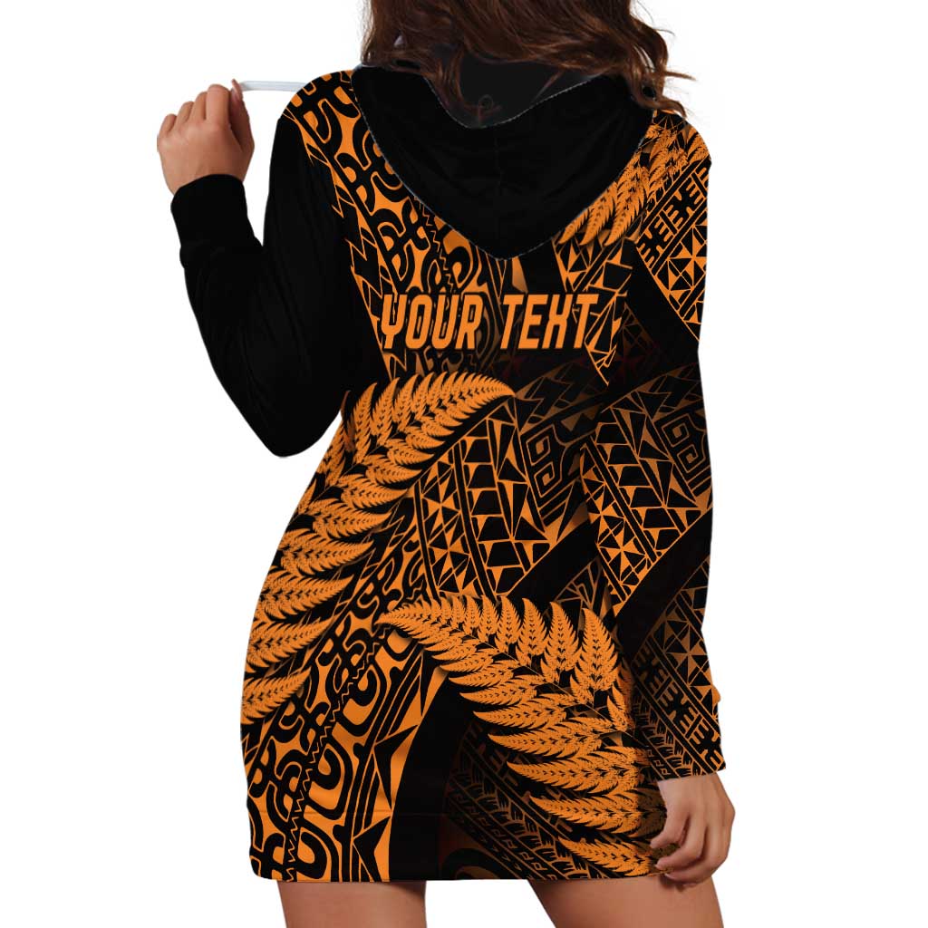 New Zealand Rugby Pacific Personalised Hoodie Dress All Gold Maori Pasifika Fern Pattern LT9 - Polynesian Pride