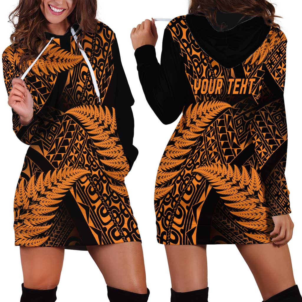New Zealand Rugby Pacific Personalised Hoodie Dress All Gold Maori Pasifika Fern Pattern LT9 - Polynesian Pride