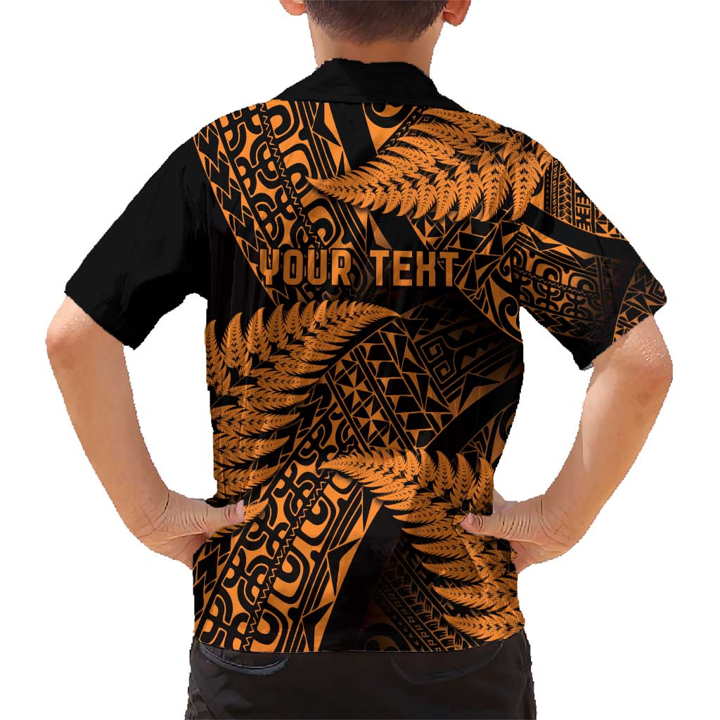 New Zealand Rugby Pacific Personalised Kid Hawaiian Shirt All Gold Maori Pasifika Fern Pattern LT9 - Polynesian Pride