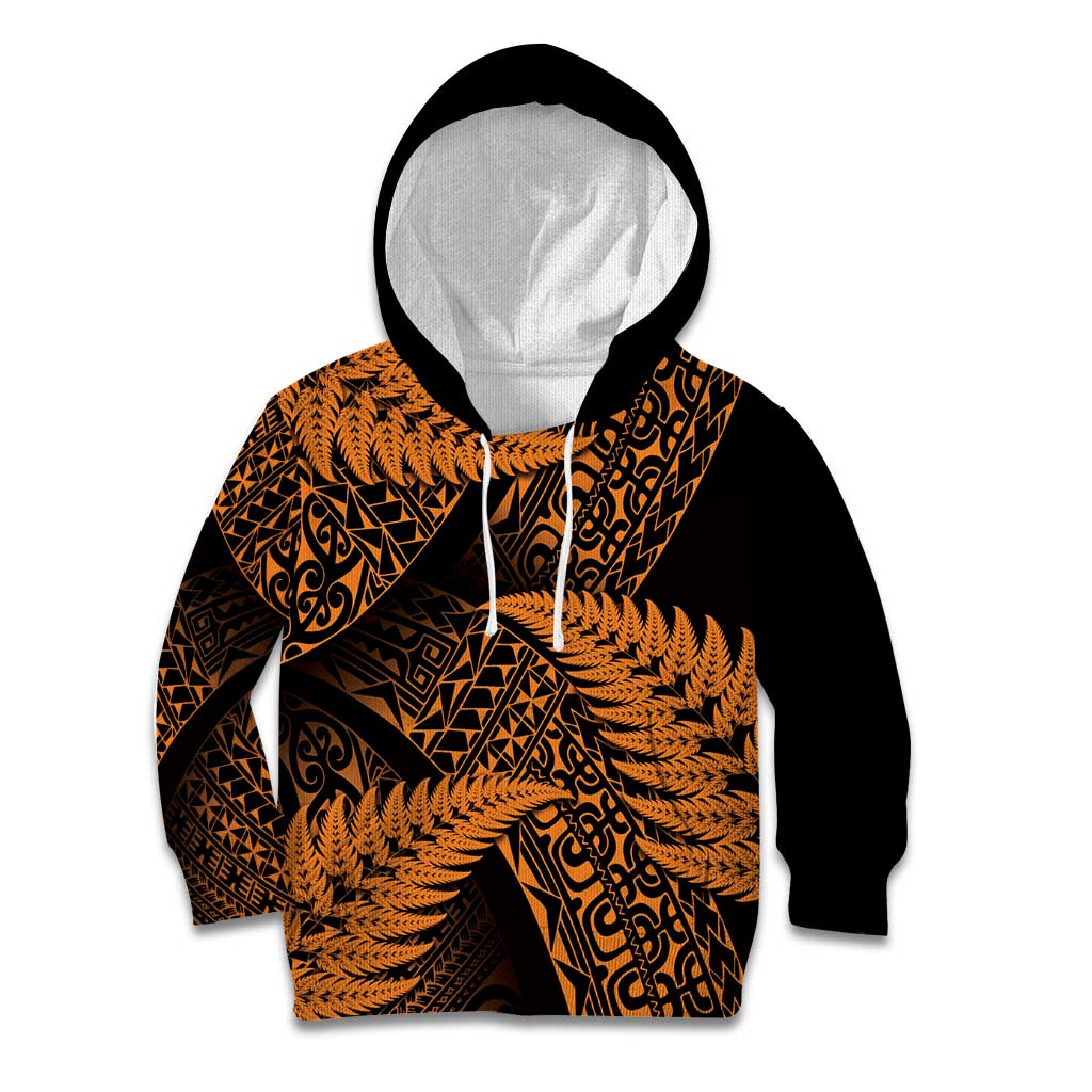 New Zealand Rugby Pacific Personalised Kid Hoodie All Gold Maori Pasifika Fern Pattern LT9 Hoodie Gold - Polynesian Pride