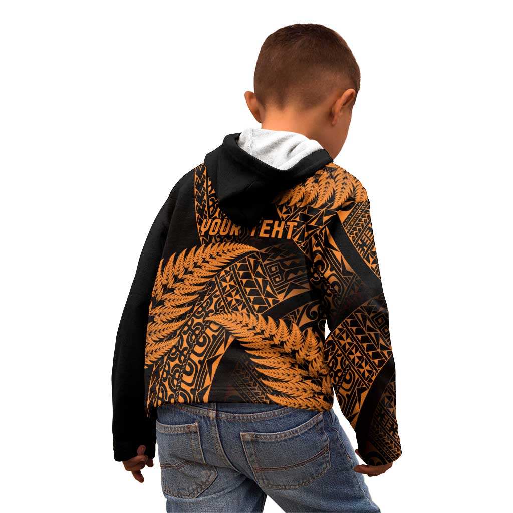 New Zealand Rugby Pacific Personalised Kid Hoodie All Gold Maori Pasifika Fern Pattern LT9 - Polynesian Pride