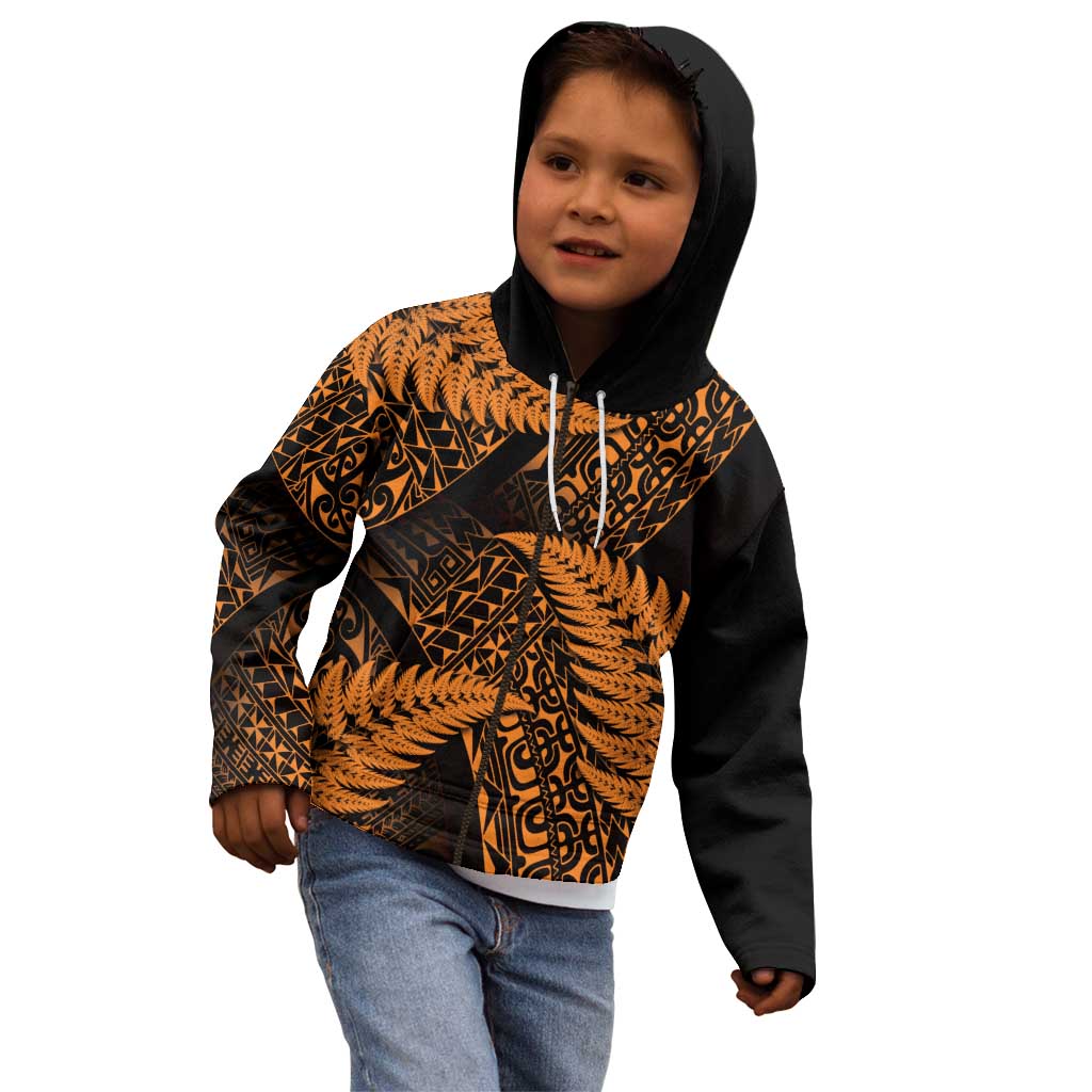 New Zealand Rugby Pacific Personalised Kid Hoodie All Gold Maori Pasifika Fern Pattern LT9 - Polynesian Pride