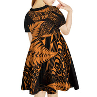 New Zealand Rugby Pacific Personalised Kid Short Sleeve Dress All Gold Maori Pasifika Fern Pattern LT9 - Polynesian Pride