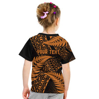 New Zealand Rugby Pacific Personalised Kid T Shirt All Gold Maori Pasifika Fern Pattern LT9 - Polynesian Pride