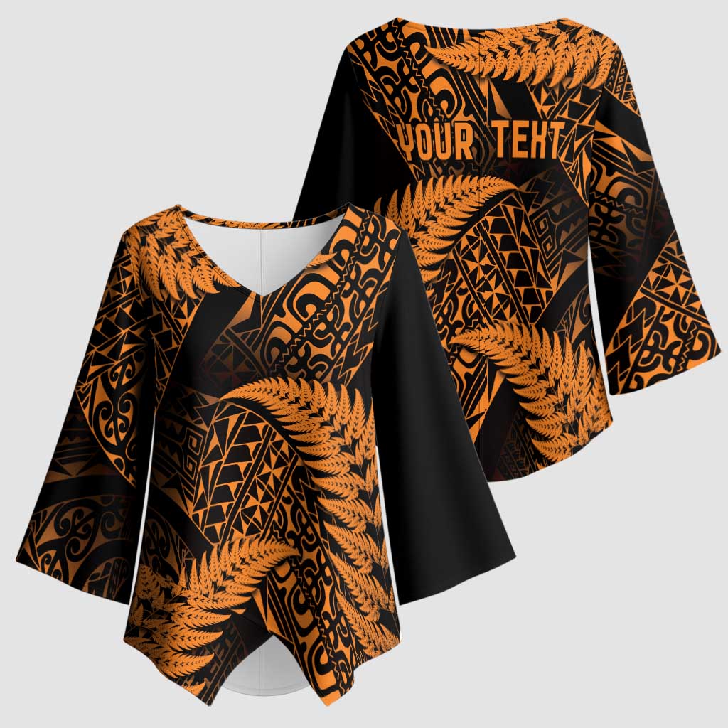 New Zealand Rugby Pacific Personalised Kimono Sleeve Blouse All Gold Maori Pasifika Fern Pattern LT9 - Polynesian Pride